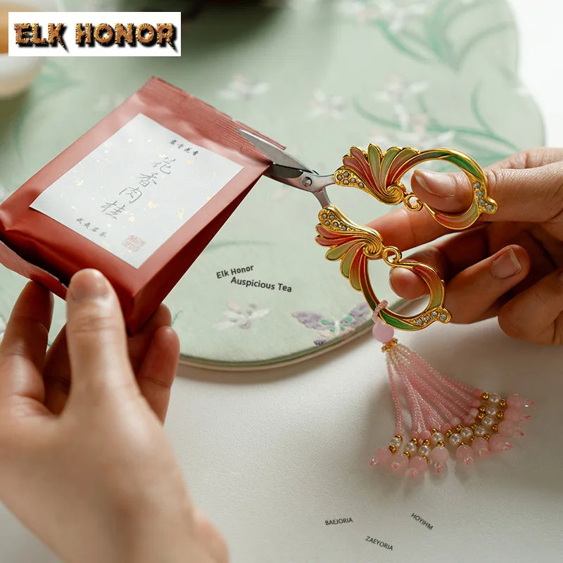 Exquisite Butterfly Tassel Tea Bags Scissors Embroidery Cutting Sewing Tailor Shears Needlework Craft Tea Ceremony Ornaments