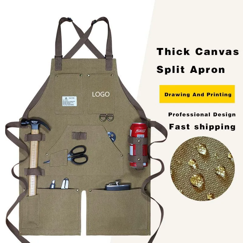 Waterproof Bibs Coffee Auto Woodworker Multifunctional Pocket Chef Adjustable American Heavy Industry Mechanic Canvas Apron