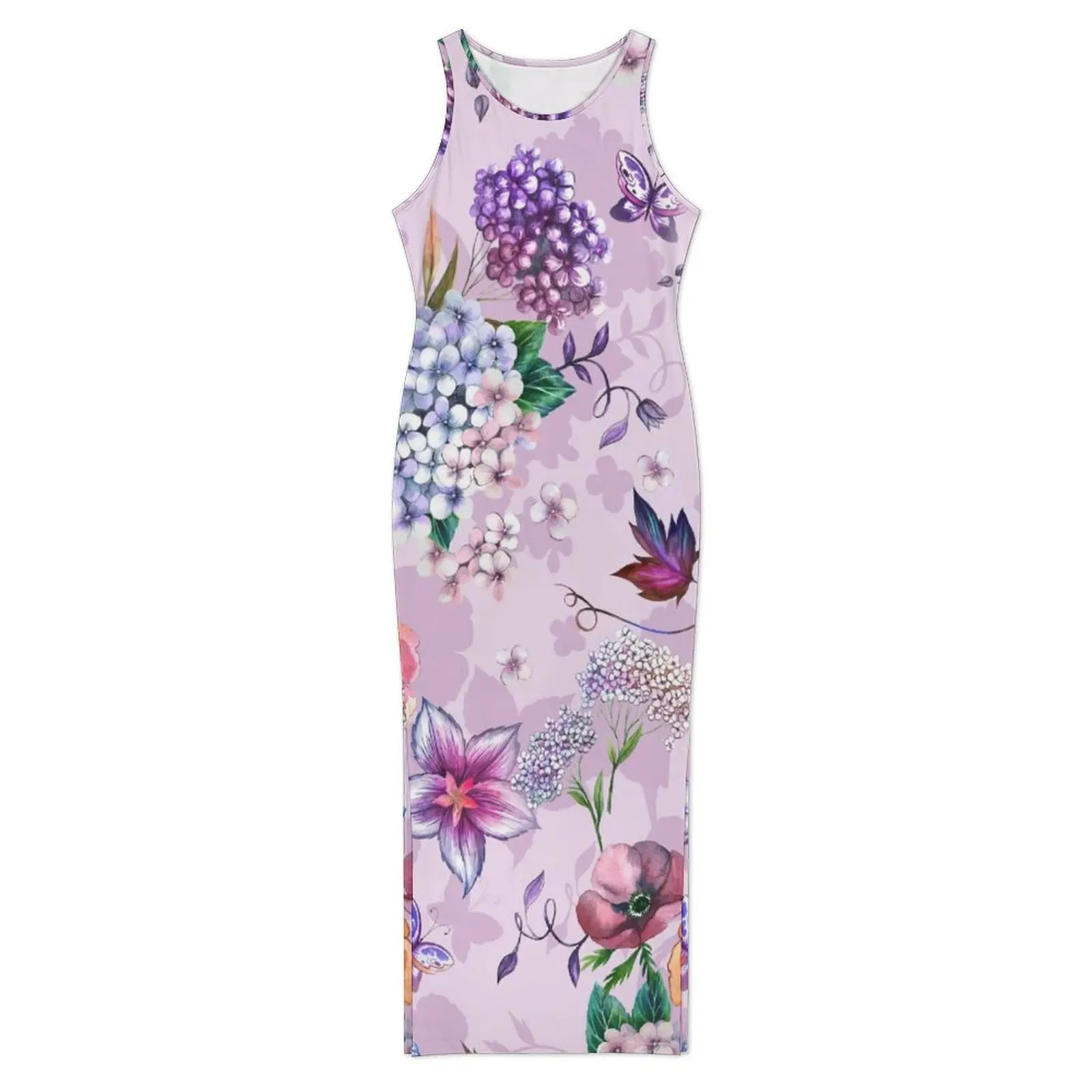 여자 Bodycon 드레스 우아한 바로크 꽃 프린트 맥시 드레스 봄 화려한 꽃 민소매 패션 그래픽 드레스 3XL 4XL