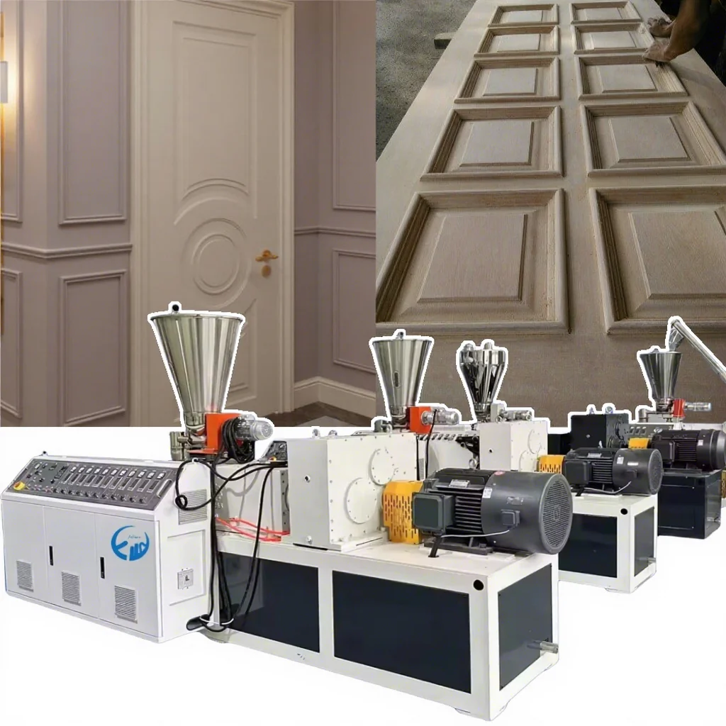 Línea de Producción de Puertas WPC/Máquina para Fabricar Paneles de Puertas de Madera Plástica Compuesta PVC/Extrusora de Perfiles WPC