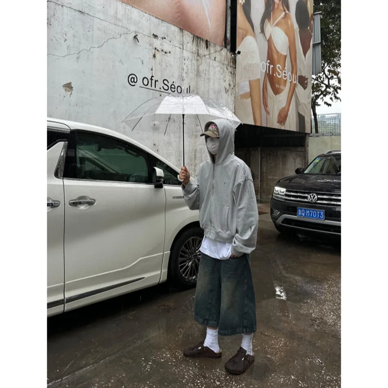 Celana Pendek Vintage Gaya Amerika High-End untuk Pria, Celana Pendek Retro Model Logging dengan Kaki Lebar, Celana Tujuh Perempat untuk Pasangan