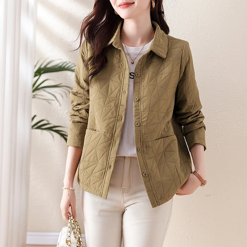 Style Aille Women Spring Autumn Diamond Quilted Casual Short Jacket Small Key Style JP0507