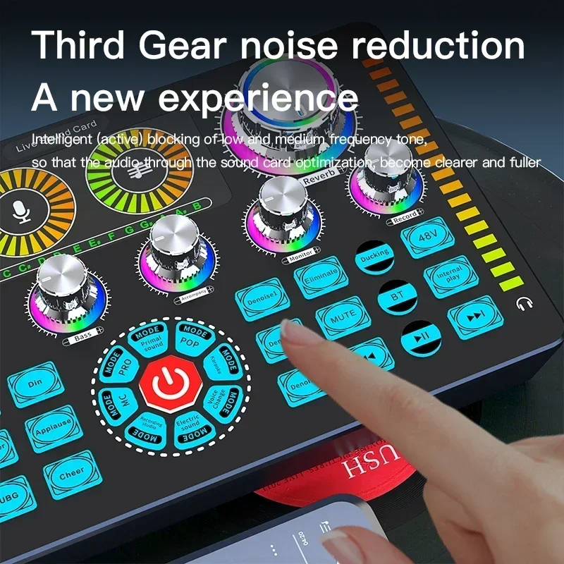 

48V Live Sound Card Podcast Equipment Bluetooth-compatible Microphone Audio Mixer Sound Mixer Voice Changer For Live Streaming