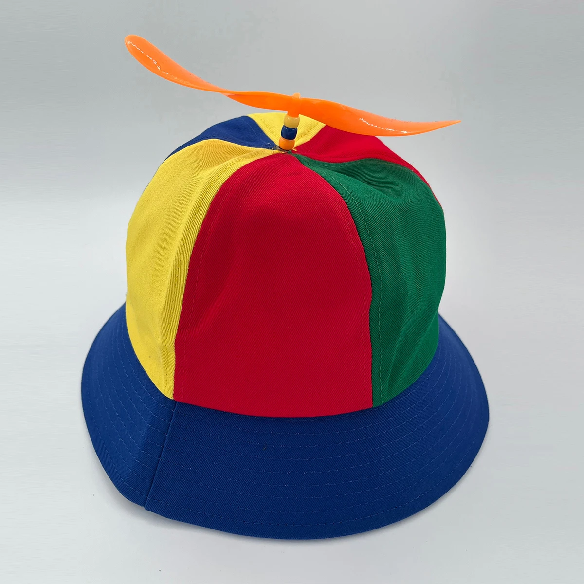 Rainbow multi-color bamboo kite fishing hat with detachable propeller windmill hat for summer outdoor family outing
