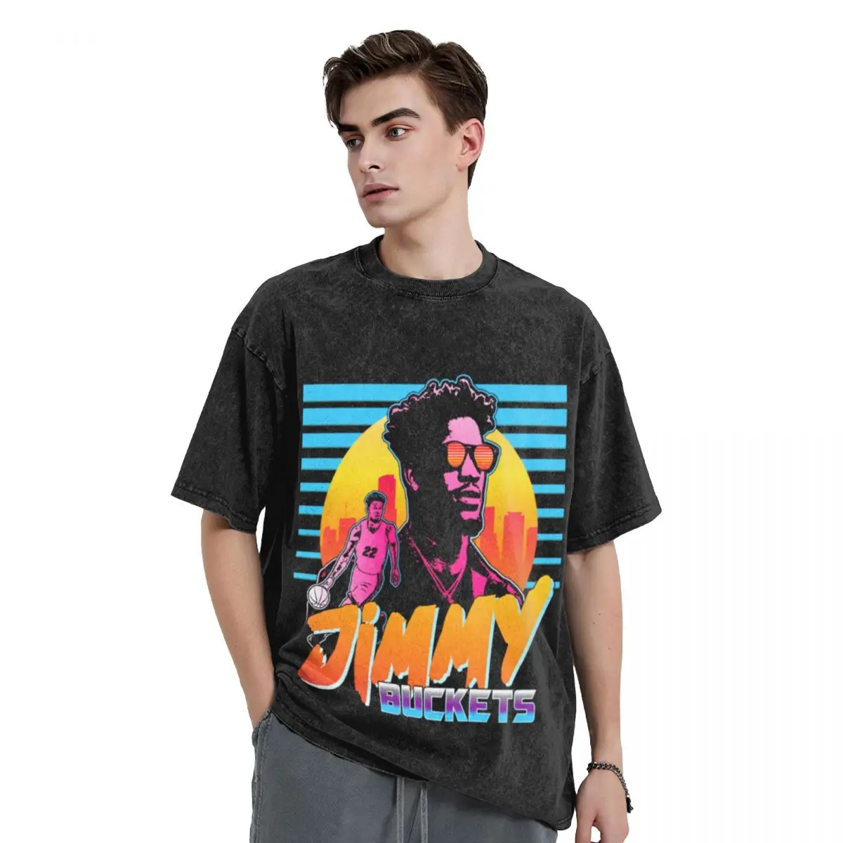 Jimmy Buckets Miami Outrun Style Graphic T-Shirt T-Shirt customs design your own blue archive t shirts men