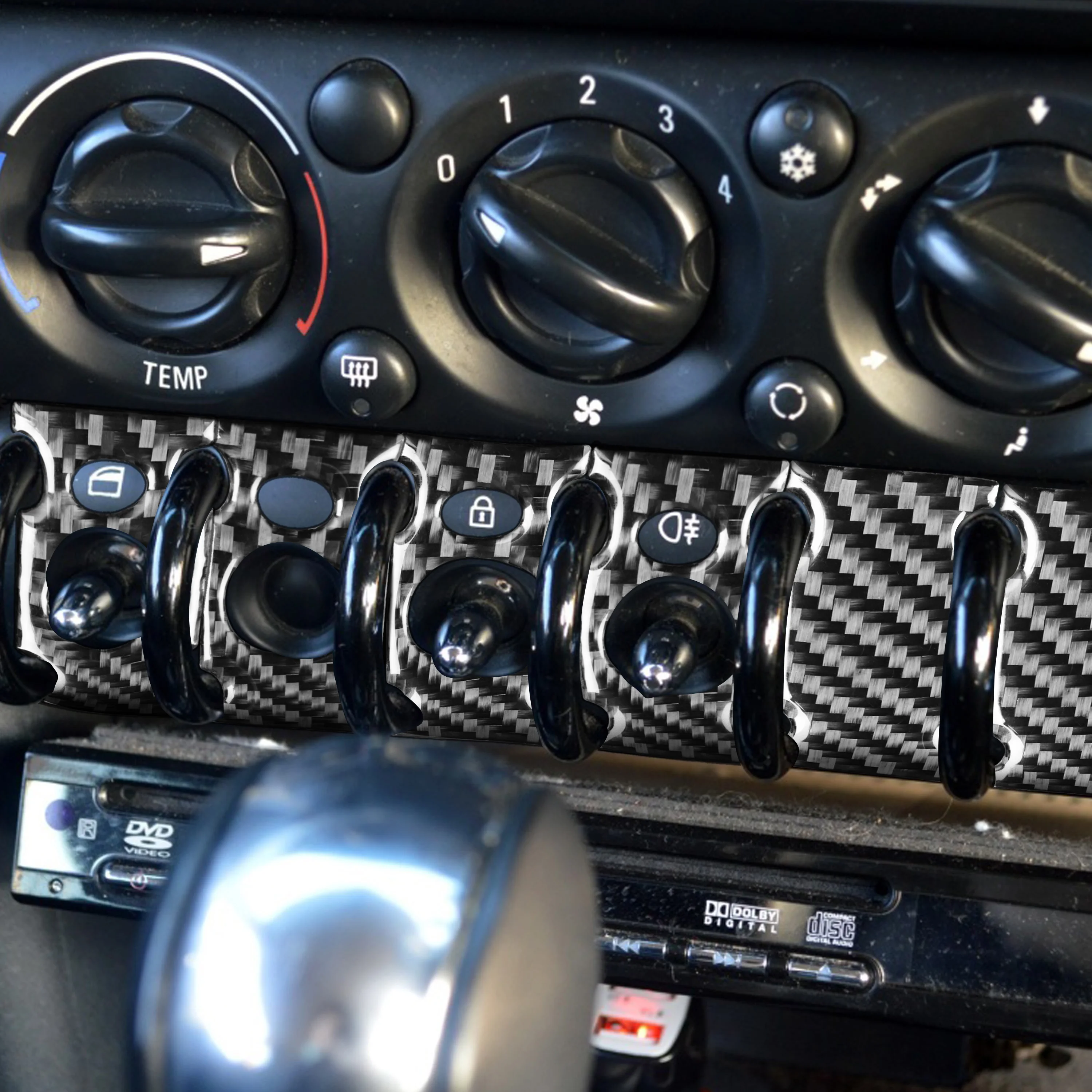 For MINI COOPER R50 R53 2002-2004 Car Center Console AC CD Panel Trim Set Carbon Fiber Interior accessories Decoration Sticker