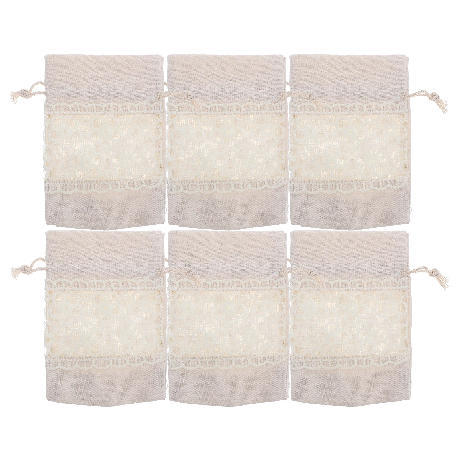

6 Pcs Canvas Drawstring Bags 14x10cm Lace Embroidery Mini Gift Sachets Empty Candy Storage Party Favor Kids Jewelry