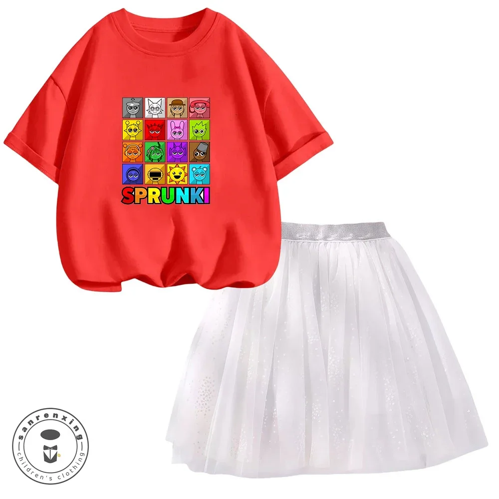 

Sprunki Summer Girls Outfits T-shirt Tutu Skirt Set Incredibox Princess Clothes Suit Dress Children Cute Birthday Clothing Gifts