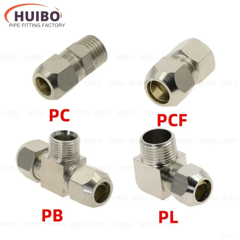 Copper Nickel Plating Ferrule Compression Pipe Fitting Connector Thread 1/8 1/4 3/8 OD 4 6 8 10 12mm Tube Adapter PC PCF PL PB