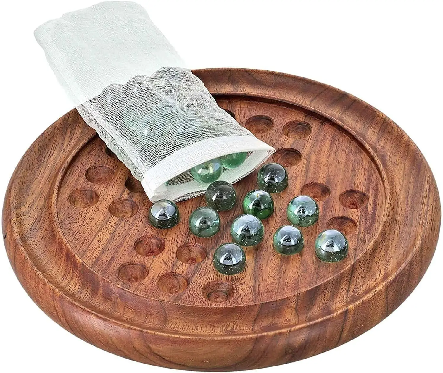 Giochi Tabellone solitario in legno con marmi di vetro - Gioco da tavolo solitario - Regali per adulti (Marrone_1)