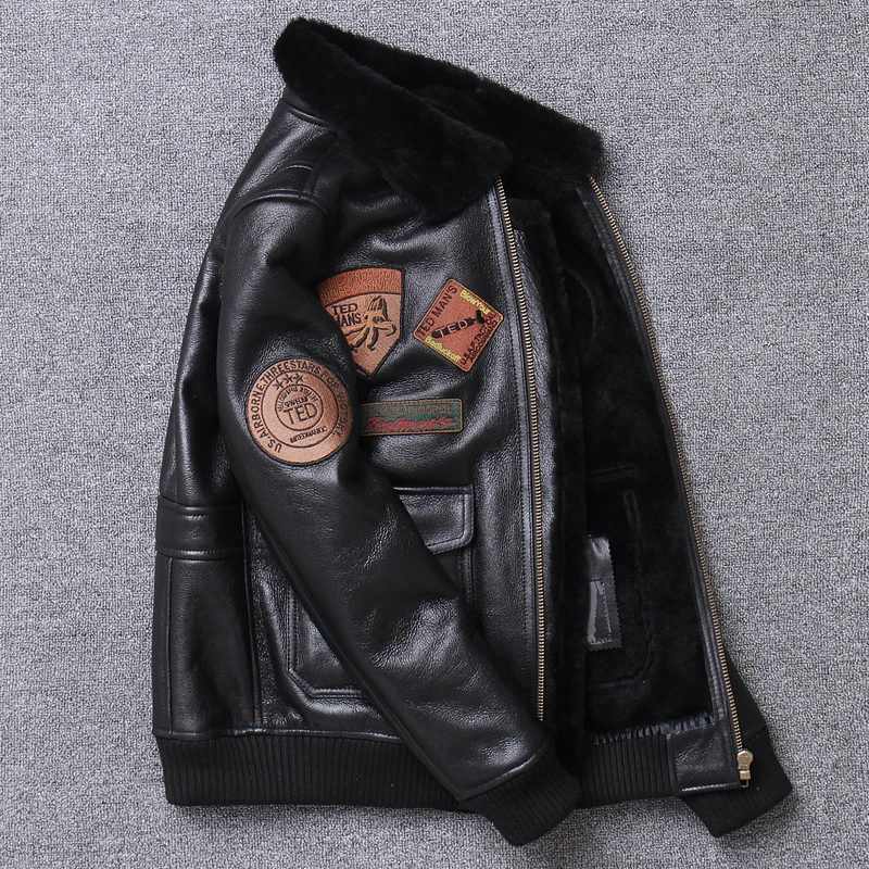 Зимние утолщенные кожаные куртки из натурального овечьего меха, мужская летная куртка из натуральной овчины, пальто из овчины для пилота, шуба для мужчин