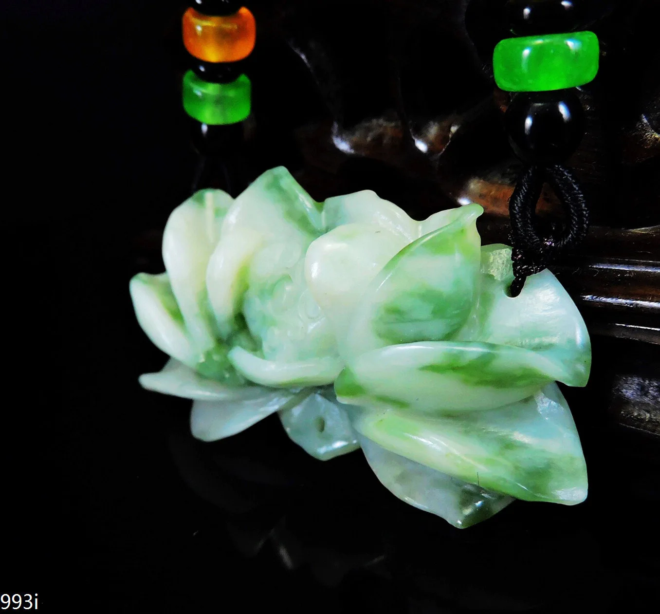 

Jade Jewelry Natural Jade Pendant Necklace Hand-Carved lotus flower Jadeite Necklace Pendant Gift No Treatment 993i