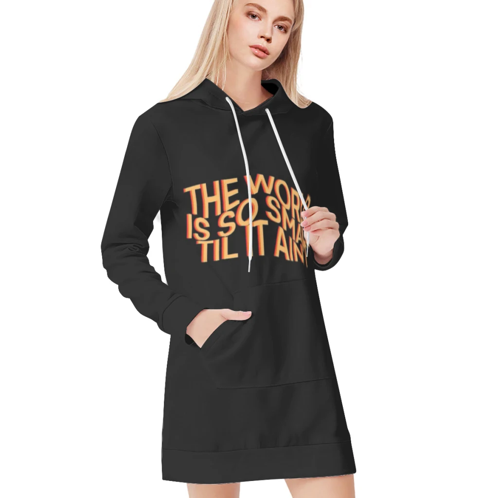 

The world is so small bohemian style Casual hooded sweatshirt dress