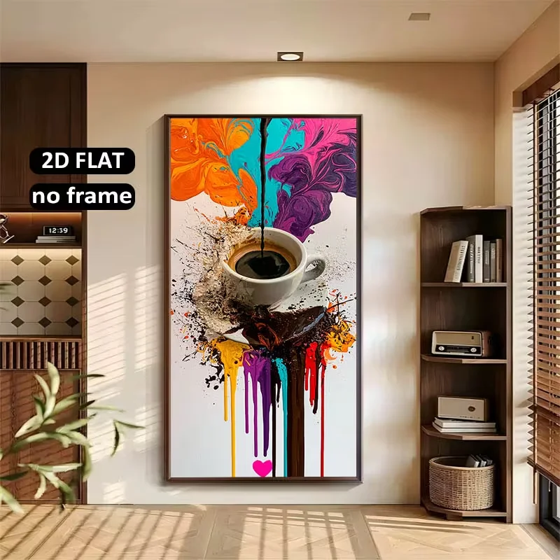 2D Flat, 1pc Large Modern Minimalist Coffee Splash Wall Art - Abstract Colorful Suitable for Interior Decoration, Frameless Canv