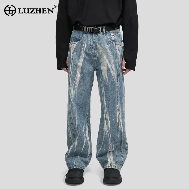 LUZHEN Tie-dyed Design męskie workowate dżinsy Trendy 2025 nowy niszowy projekt moda męska szerokie nogawki spodnie dżinsowe luźna ulica LZ7437
