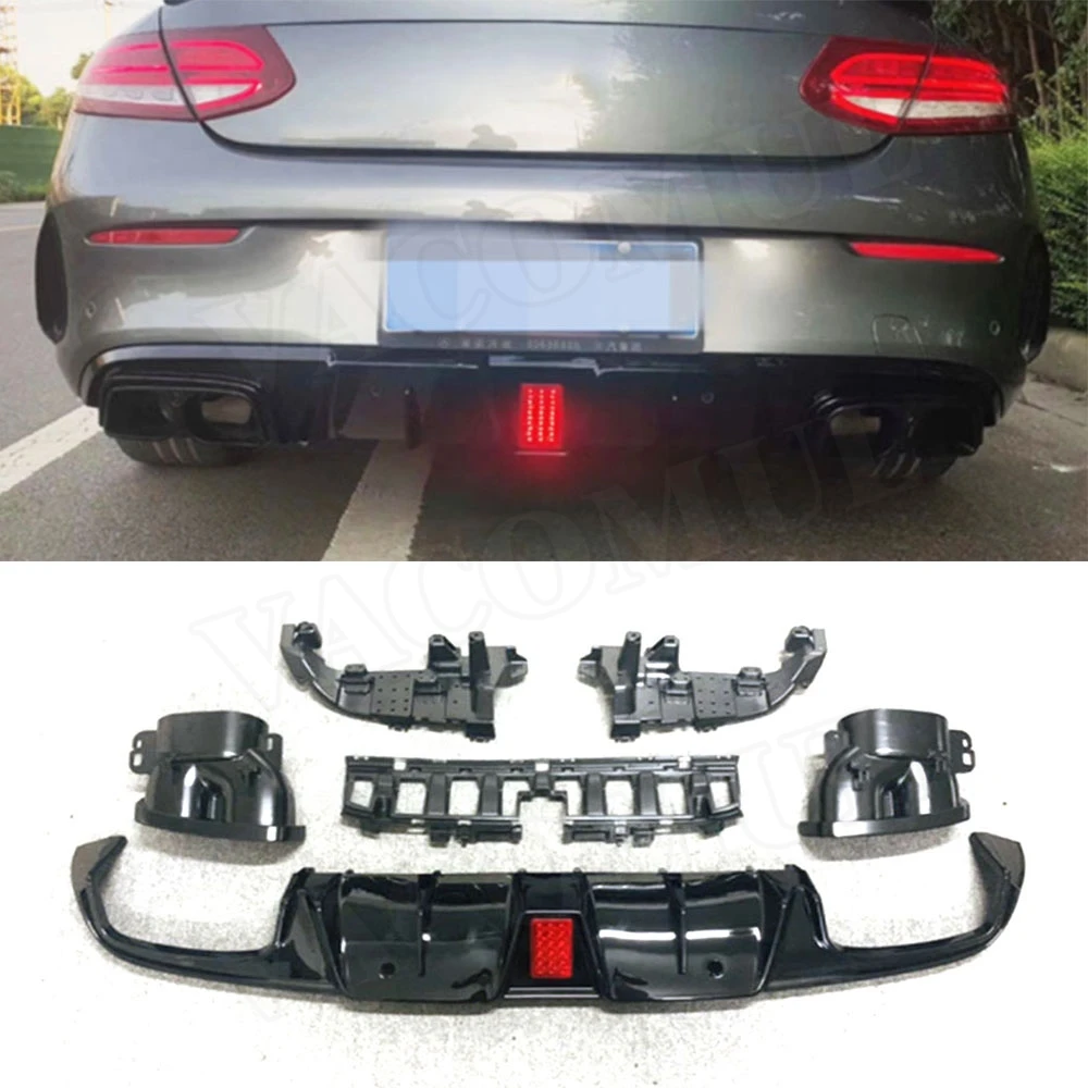 

VACOMUL PP Car Rear Bumper Diffuser Lip Spoiler for Mercedes Benz C Class C205 C63 AMG Coupe 2Door 2015-19 Diffuser with Exhaust