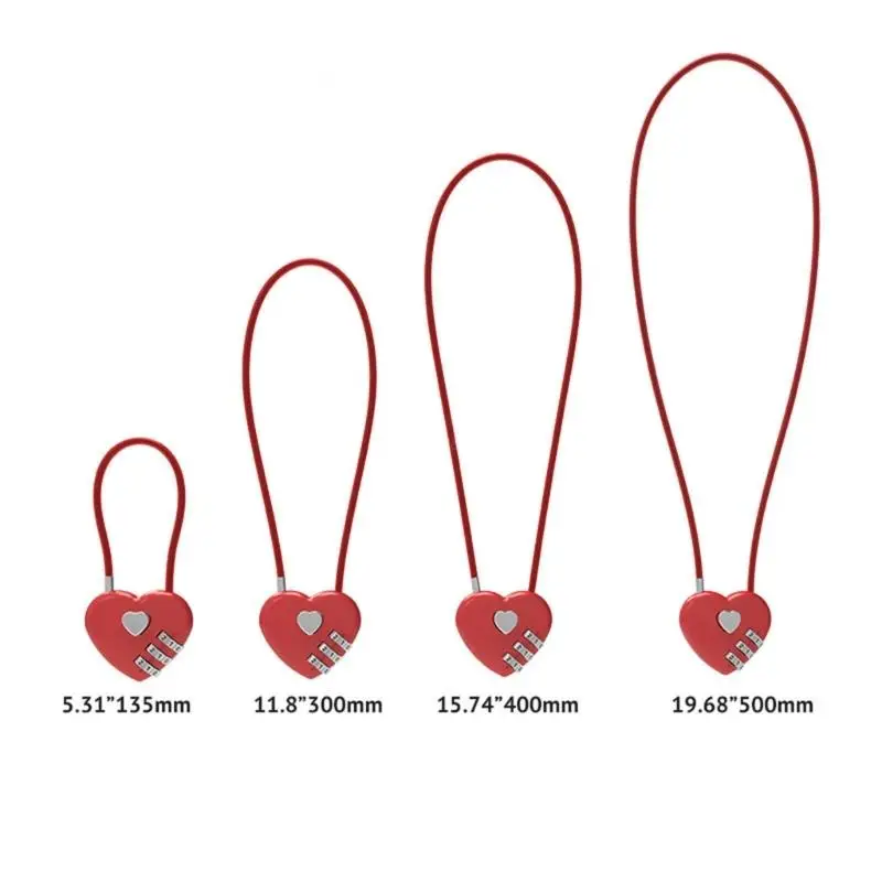 Heart Wish-Lock for Lovers Wedding Mini Code Lock Combination Padlock for Travel Bags Suitcase Long Wire Rope-Lock