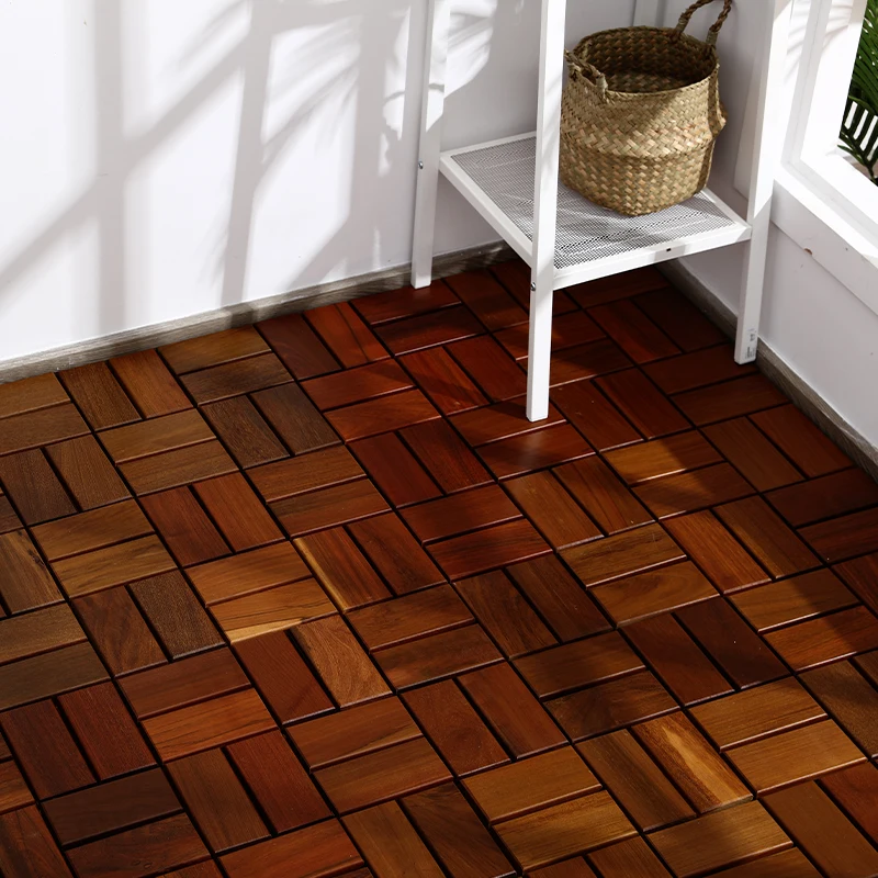 Piastrelle per pavimenti in legno duro da 11 pezzi, installazione a clic sul cortile del giardino della piattaforma del balcone esterno, materiale in legno antisettico impermeabile