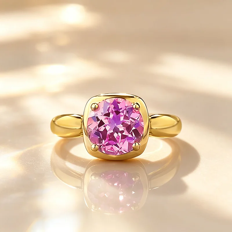 Apaison Sparkling Brilliant Cut 8 mm High Carbon Diamond Women's Ring-Wedding Anniversary Gold Plated Ring Jewelry Gift-Size 5~9