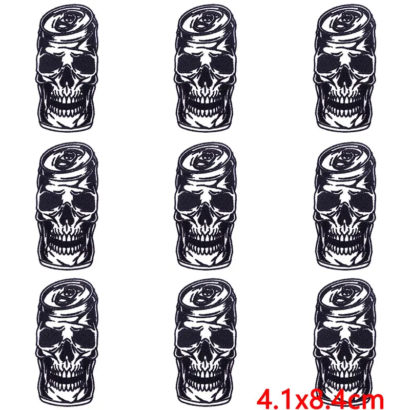 10 pcs/lot Wholesale Punk Skull Patch Iron On Patches On Clothes Skeleton Embroidered Patches For Clothing Stickers Sewing Badge