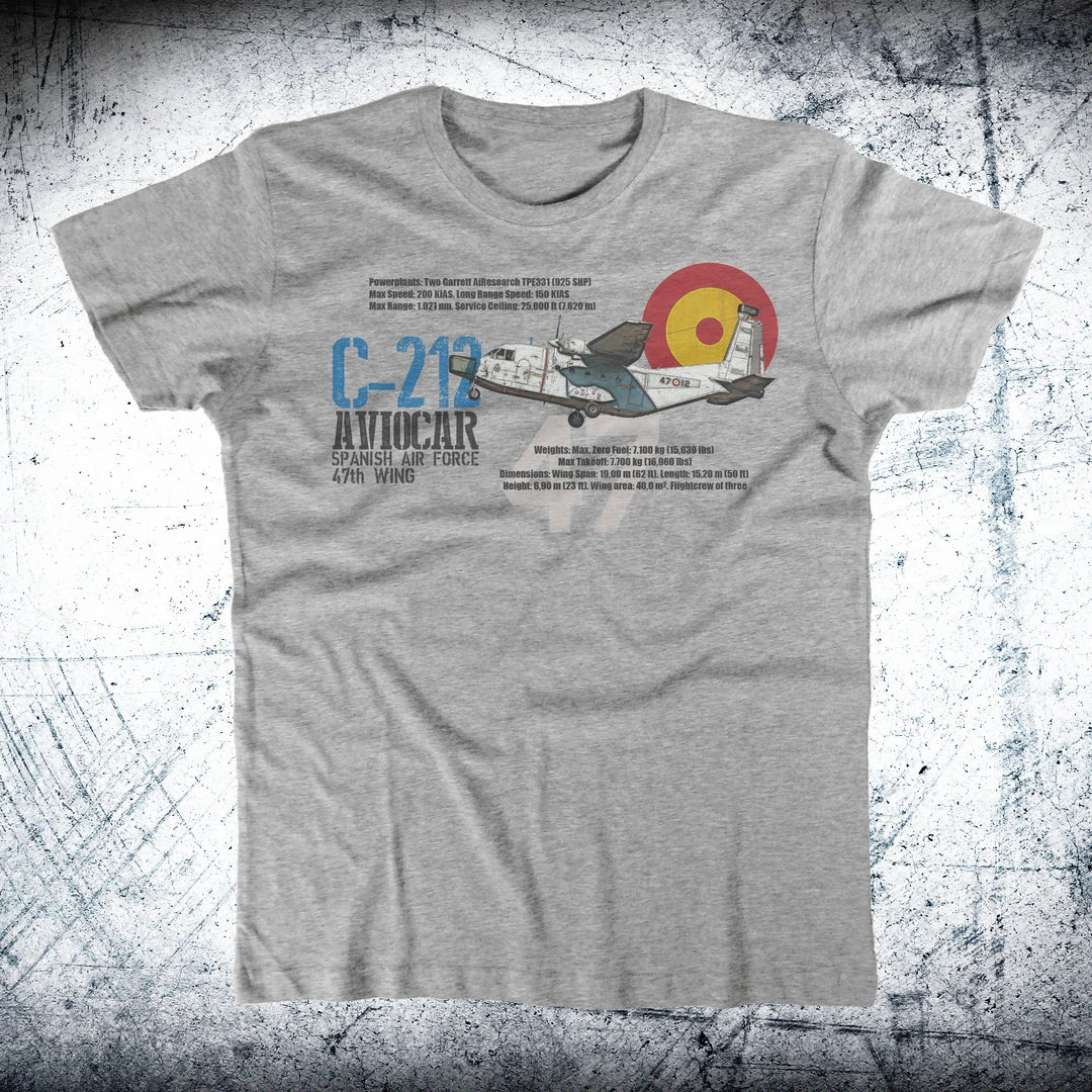 Spanish Air Force 47th Wing C-212 Aviocar Transport Aircraft T Shirt New 100% Cotton Short Sleeve O-Neck T-shirt Casual Mens Top