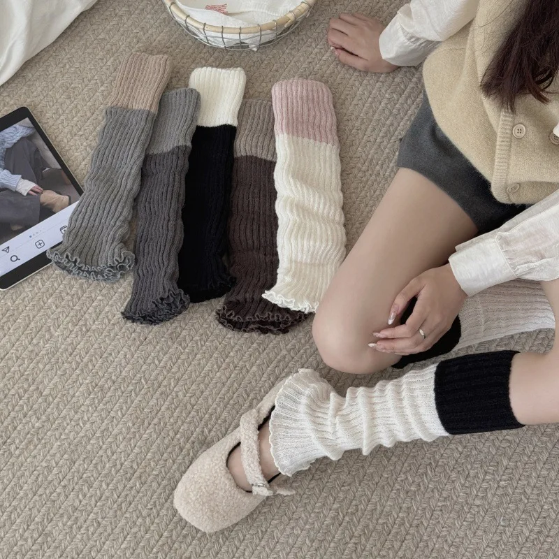 

Women's Fall New Style Slim-Fitting Color-Plaid Warm Middle-Calf Socks Knitted Leg Cover for Beautiful Legs