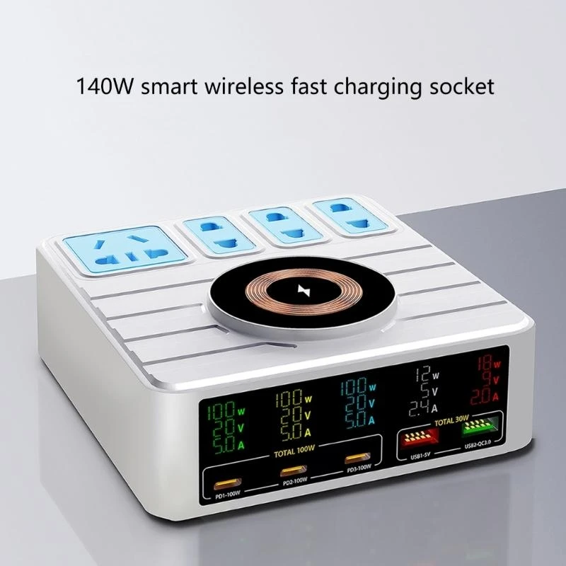 Y1UB 140W Type C Power Strips 100W 10 in 1 Desktop Charging Hub For Smartphones Tablets Multiple Devices