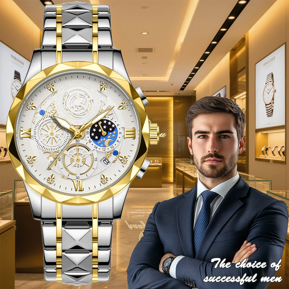 

PAAZUMO модные повседневные кварцевые мужские часы с ремешком из нержавеющей стали, роскошный циферблат, светящиеся 30 м, водонепроницаемые деловые мужские наручные часы