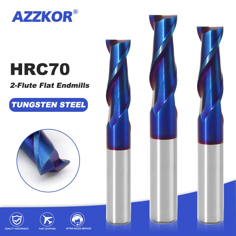 Milling Cutter Alloy Coating Tungsten Steel Tool Cnc Maching Hrc70 Endmill Azzkor HRC70 2F Kit Milling Machine Tools