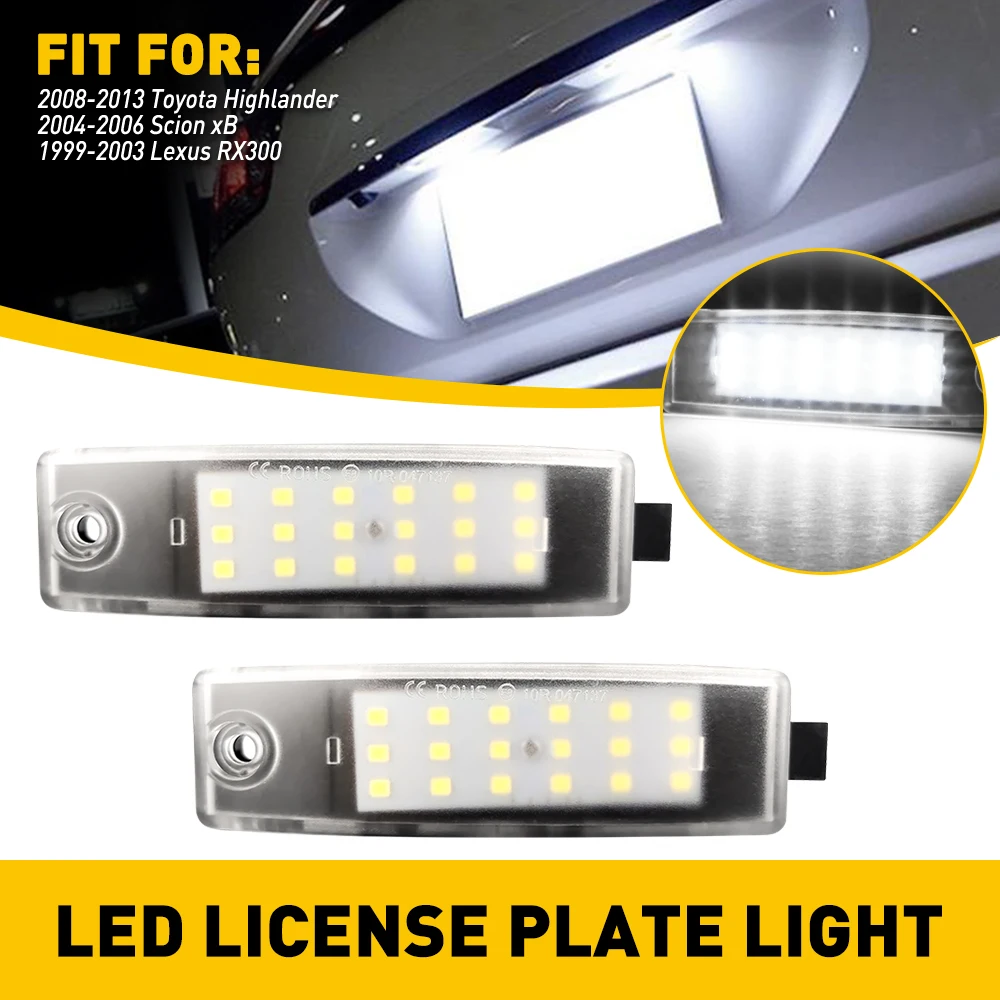 

2PCS Full LED License Plate Lights Lamps For Toyota 08-13 Highlander 45022 Scion xB H Bright White Canbus Error Free SMD 12V