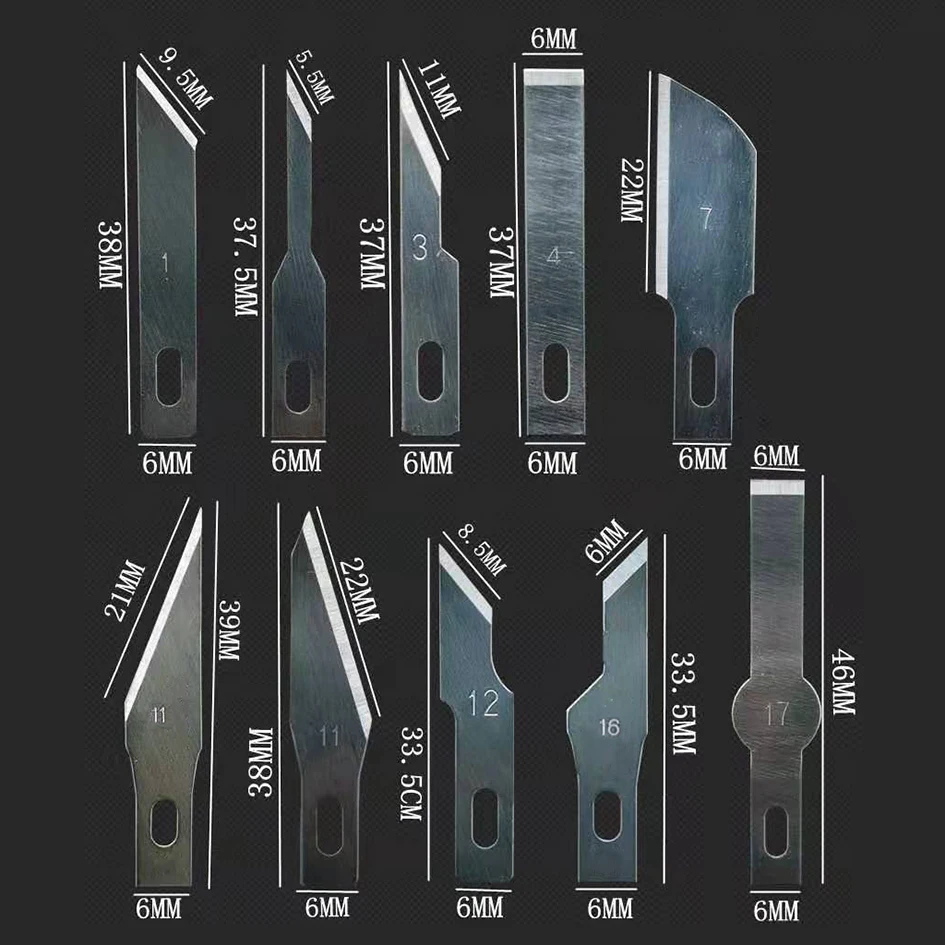 Sculpture Graver Carving Knife Carver Manganese Steel Blade #1 #3 #4 #7 #11 #12 #16 #17 Replacement 1000pcs/lot