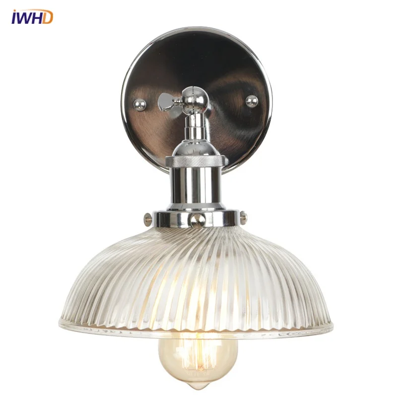 

IWHD Silver Rural LED Wall Lamp Sconce Bathroom Bedroom Living Room Decor Clear Glass Industrial Art Loft Stair Light Fixtures