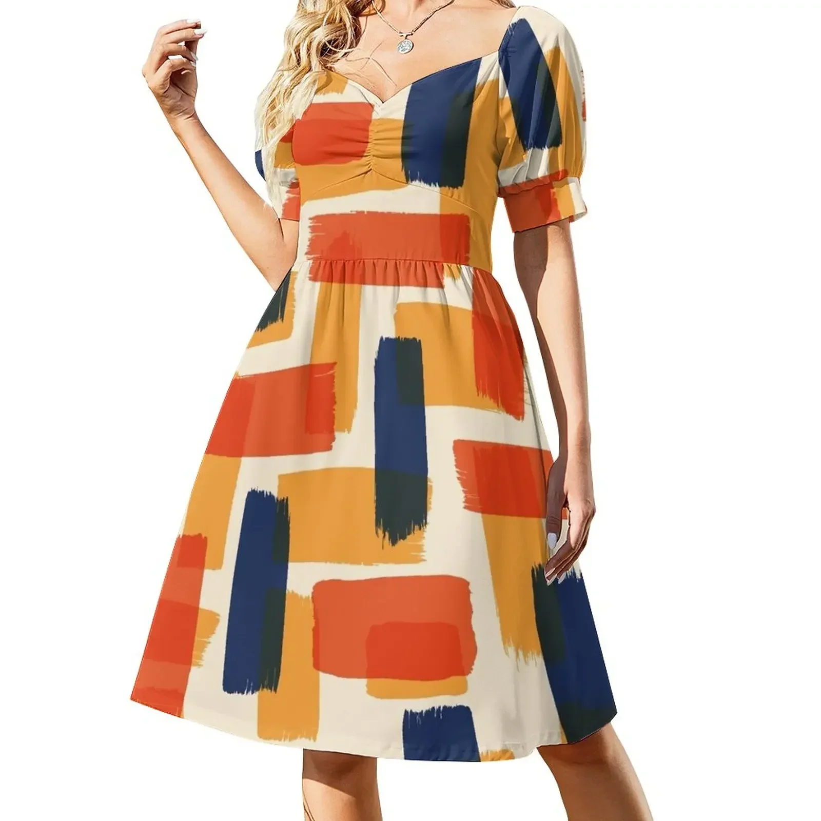 

Brush Strokes Pattern Short-Sleeved Dress Women's skirt women's summer clothing 2025