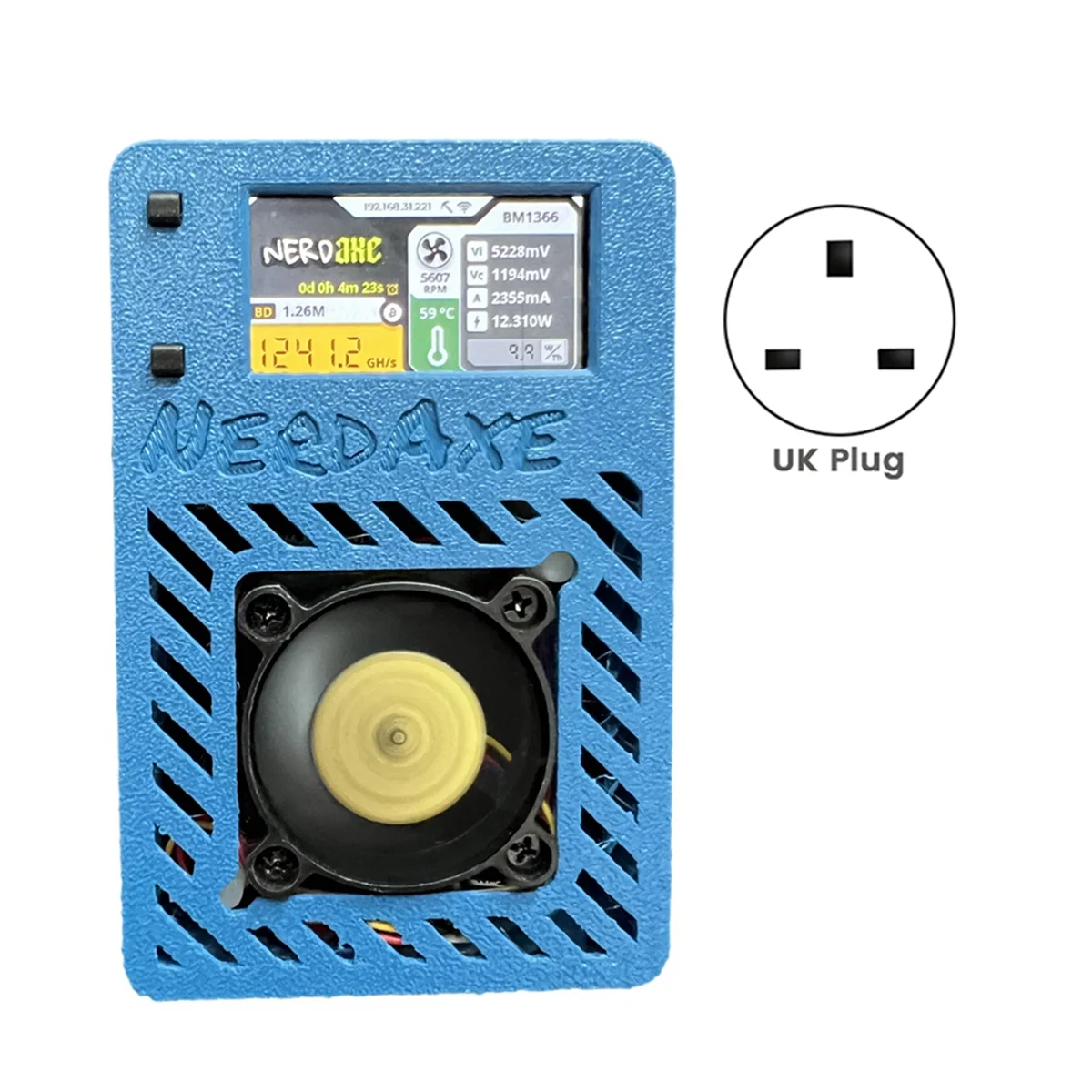 T61C_NerdAxe Miner Nerdminer 500Gh Bitaxe Bitcoin Mini Miner UK PLUG