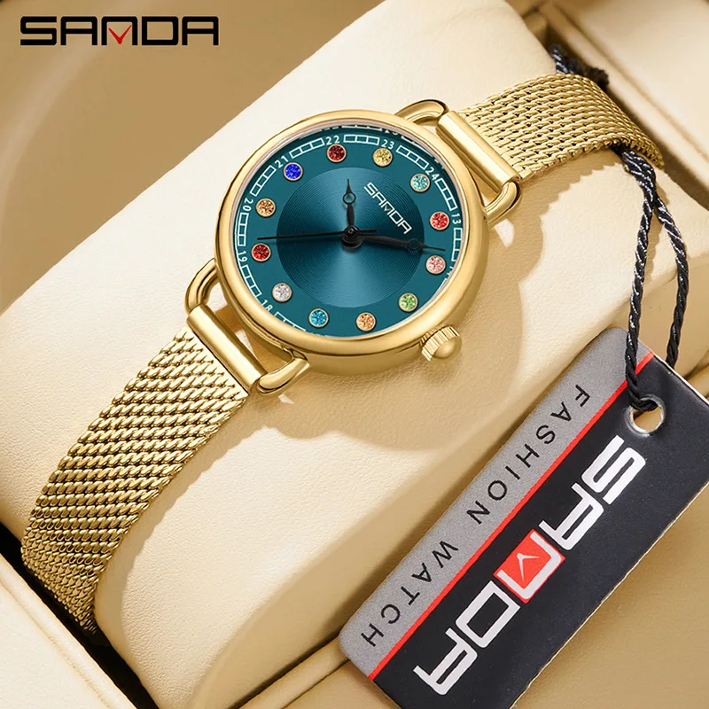 2024 Fashion Sanda 1130 Model Elegant Round Dial Hand Clock For Woman's Gifts Waterproof Quartz Movement Business Analog Watches