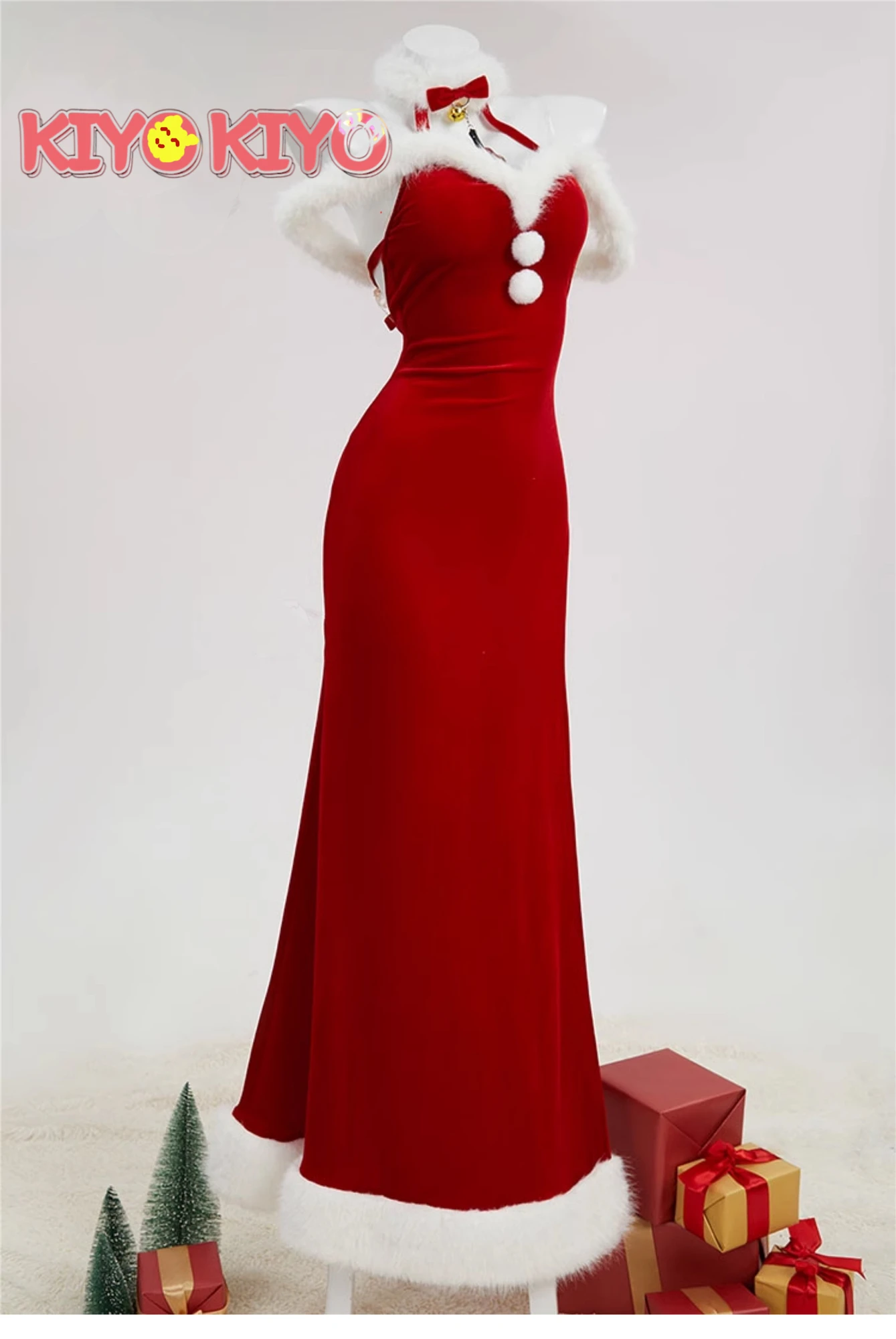 KIequilibre-Robe de Noël en Velours Rouge, Costume Cosplay Sexy