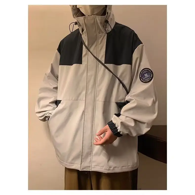 

Мужской джинсовый комплект в стиле ретро в японском стиле, весенний уличный функциональный свободный крой с капюшоном, футболка с подкладкой из бычьей ткани