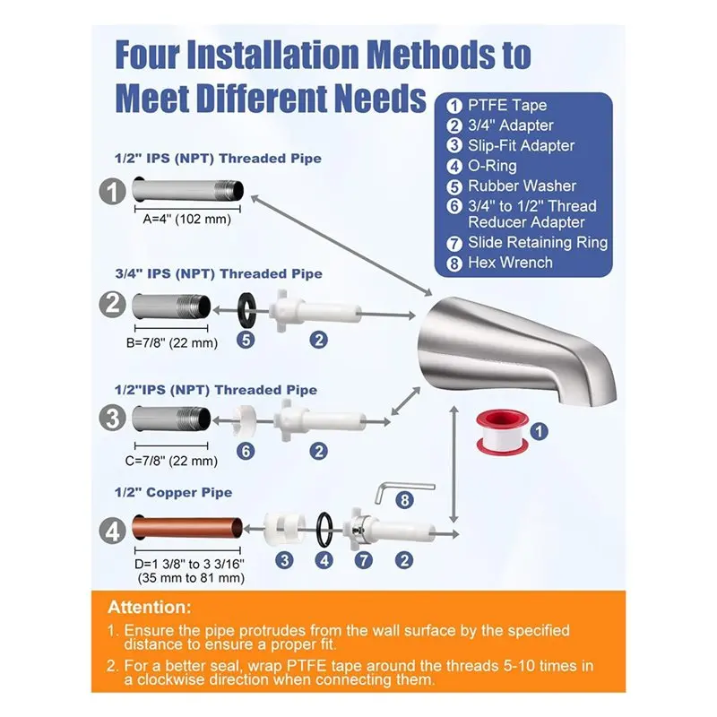 ABZV-Fast-Fill Faucet Bathtub Spout No-Leak, Fits 1/2