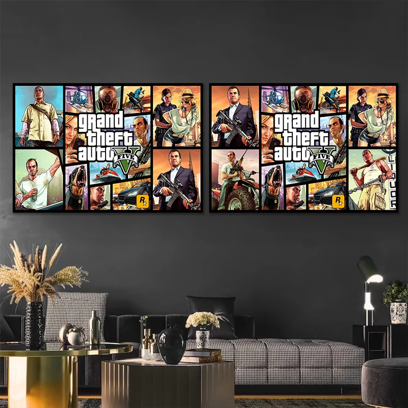 Modern Video Game Grand Theft Auto Poster, Pintura Canvas, GTA 5 Wall Picture, Print for Gamer, Sala de estar, Home Decor, Frameless