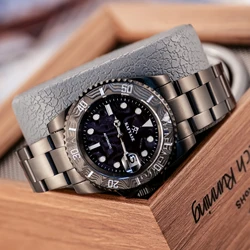 Kafyase Luxury Carbon Fibre Bezel Black Case Self-winding Automatic Watch for Men Sapphire Glass Luminous Waterproof Sport Watch