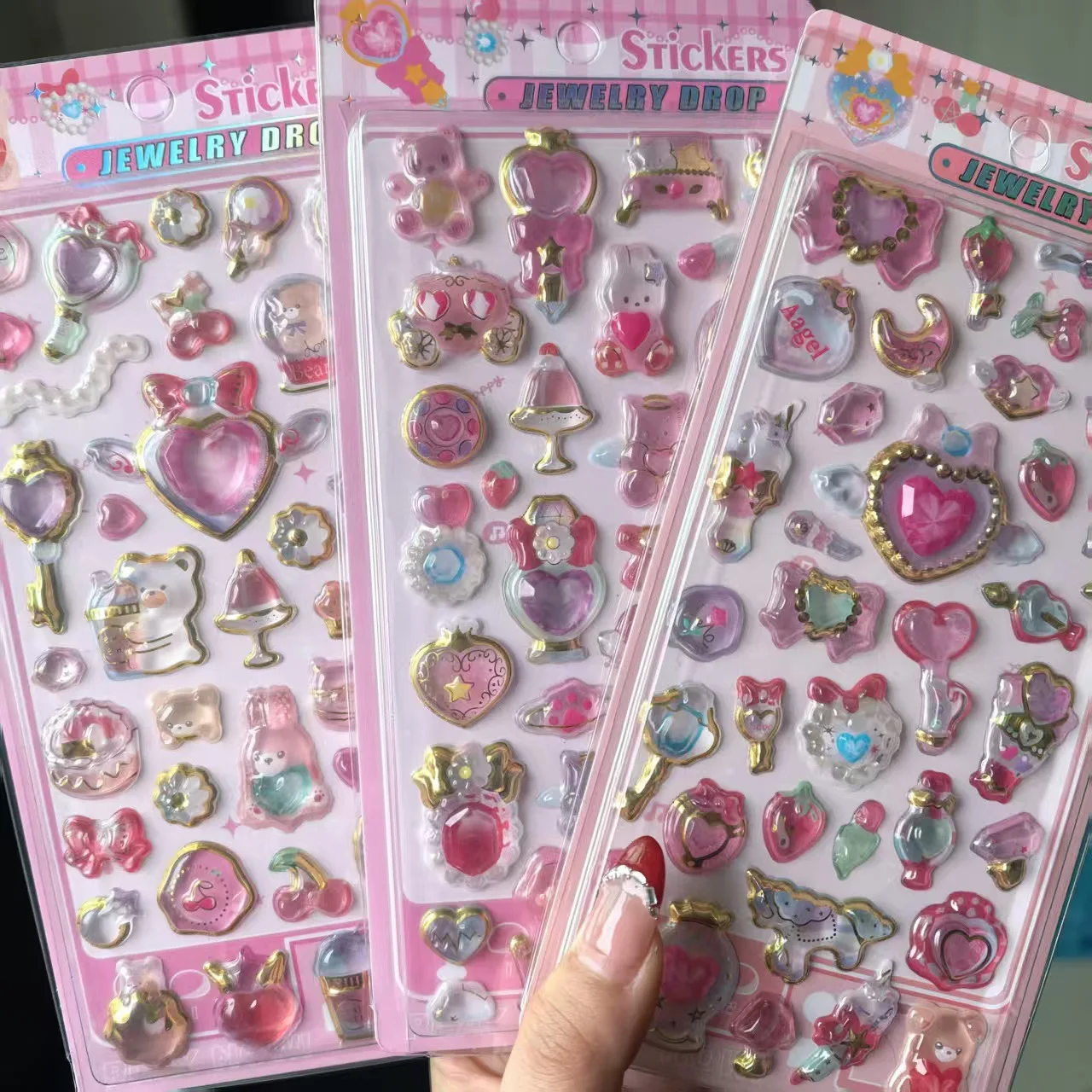 2026hot Kawaii Delicate 3D Relief Stickers Gemstone Gilding 