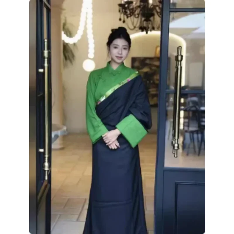 Xizang-Ensemble de robe tibétaine en dentelle pour femme, Kangba chinois