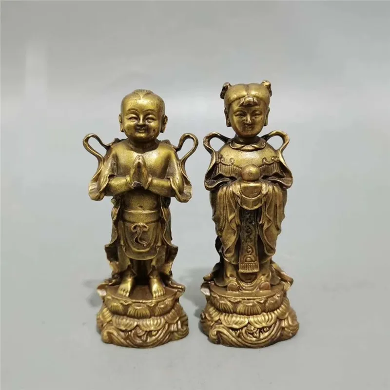 A Pair of Fairy Statues Little Boy Decoration Statue Chinese Style Golden Boy and Jade Girl Sculpture Brass Home Decoration Craf