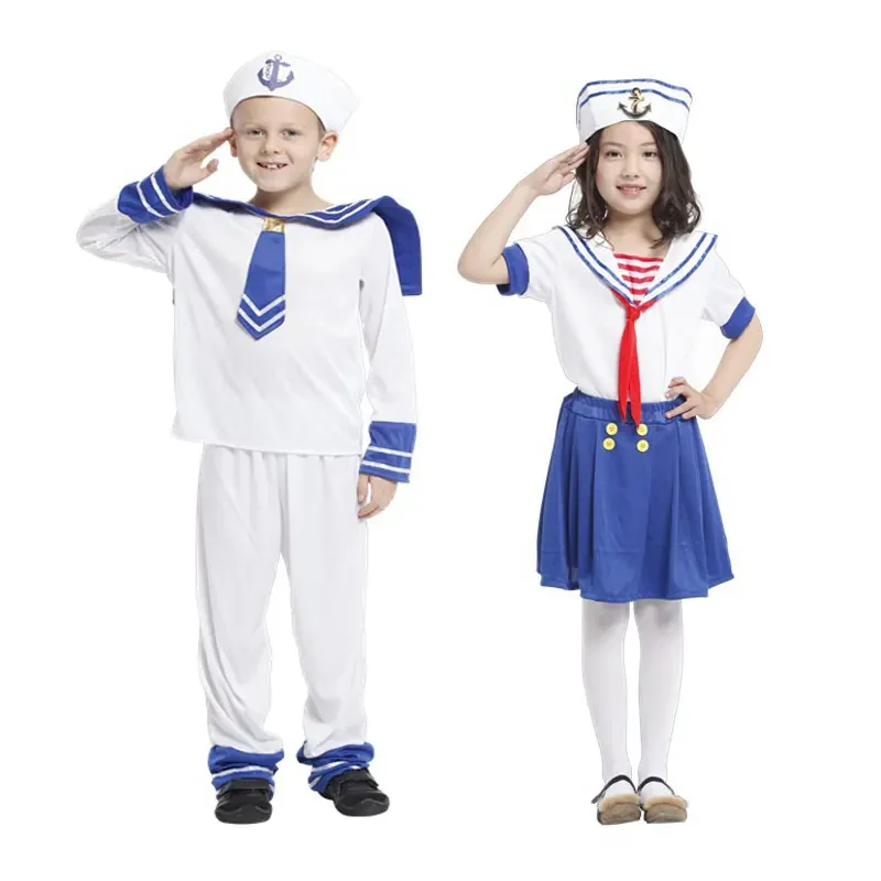 Halloween Sailor Costume For Boy Girl Navy Uniform Cosplay Kids Child Carnival Christmas Party Dress Up