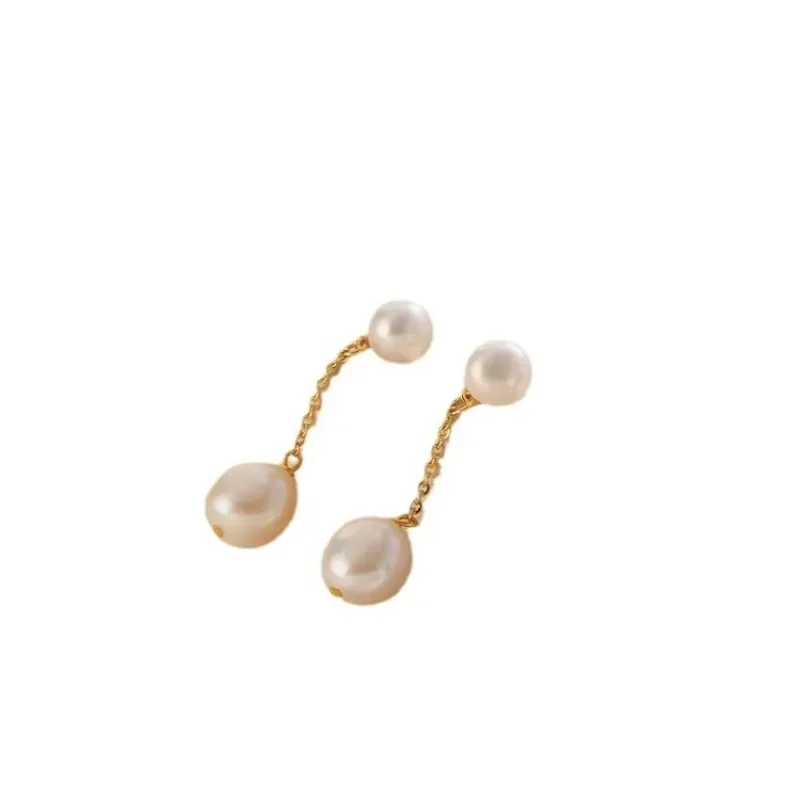 Minar Elegant Real Freshwater Pearl Dangle Earrings For Women Gold Plated Copper Long Chain Tassel Earring Party Jewelry