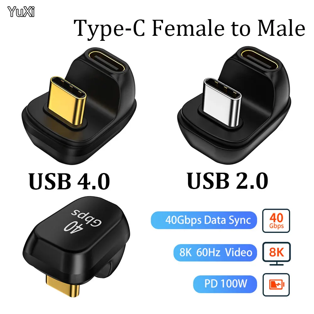 

USB C U Shape Adapter 8K@60hz 40gbps USB Type C 4.0 Male To Female Connector for Thunderbolt 3 5A 100W Data&Charging Adapters