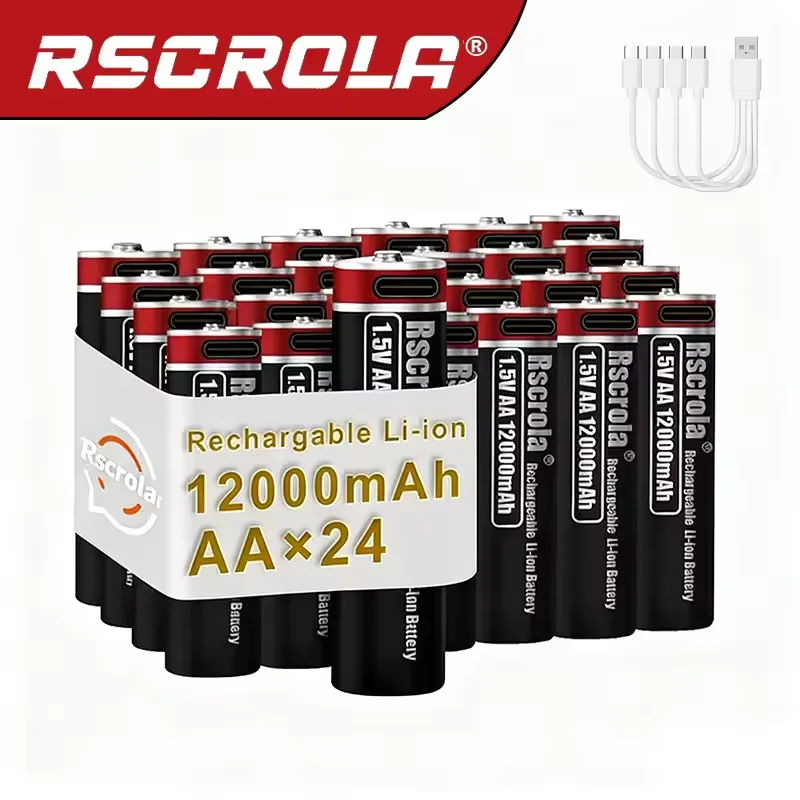 Hot 1.5v AA Li-Ion Battery,Rechargeable 12000mAh 1.5v Battery Long Lasting power for Camera,VR controller,Game Contorller,Toys