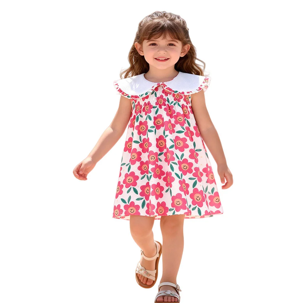 

2-7T Summer Girls Dresses Sleeveless Flower Printed Cute Baby Girls Party Birthday Fashion Children's Clothing Kids Frocks