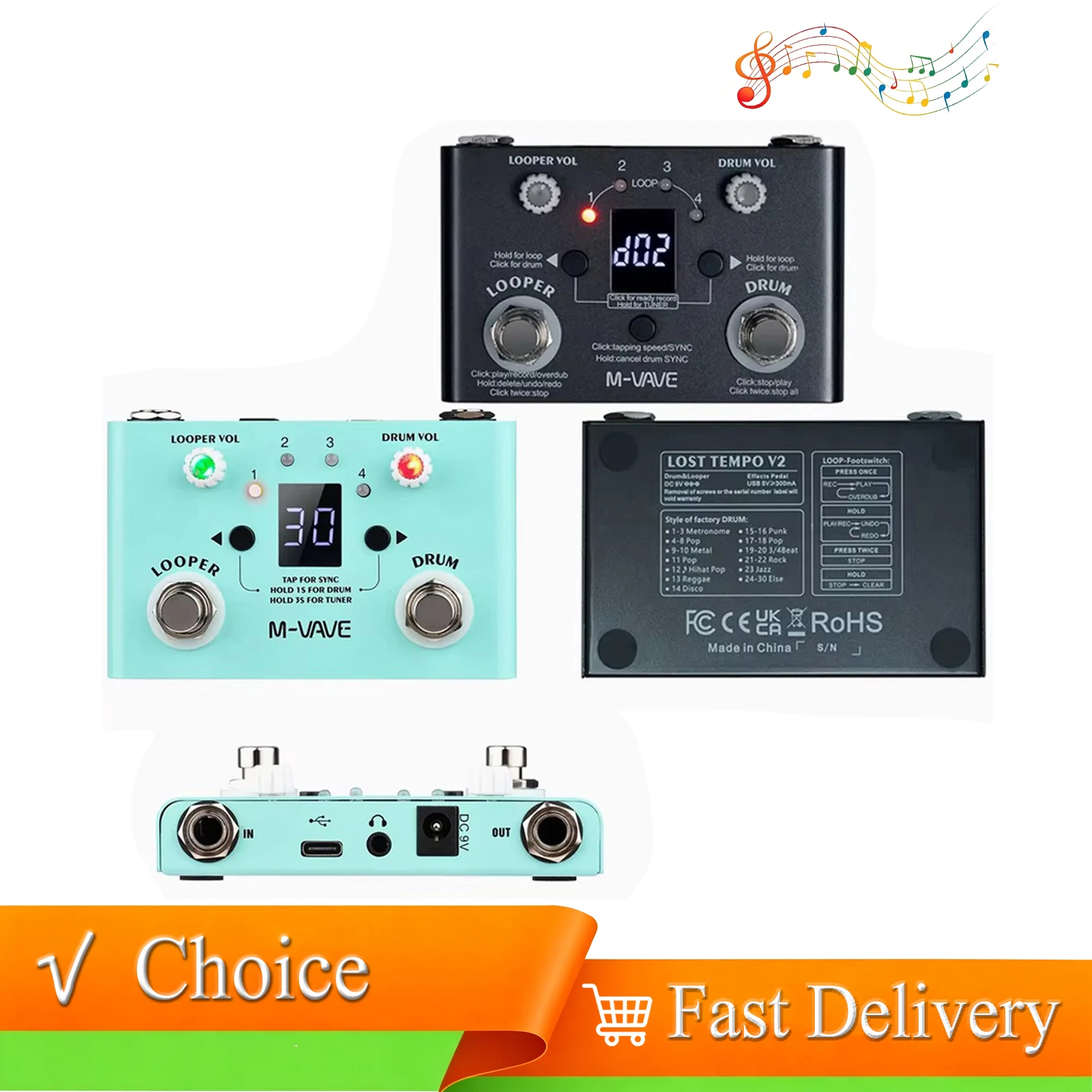 M-VAVE LOST TEMPO Looper Machine Phrase Effect Pedal Mini 2-in-1 Machine Double Footswitch Effect Pedal for Drum Looper