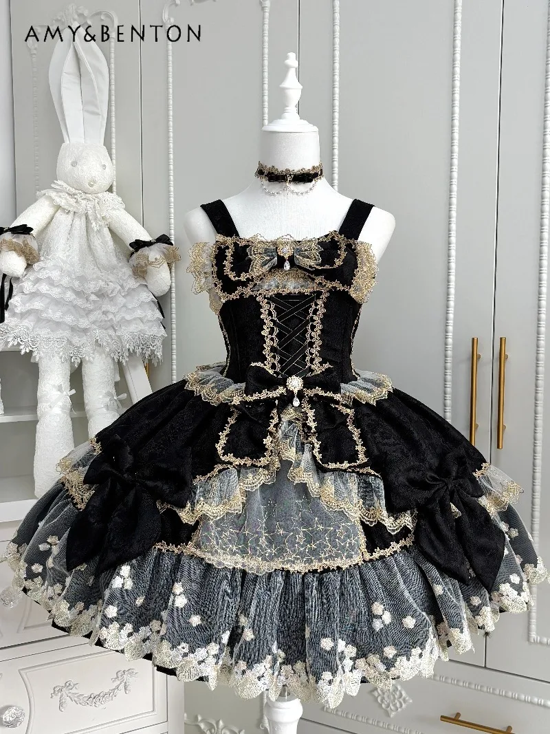 

Original Design Lolita Gorgeous Fishbone Ballet Style Jsk Dress for Women French Temperament Elegant Princess Evening Dresses
